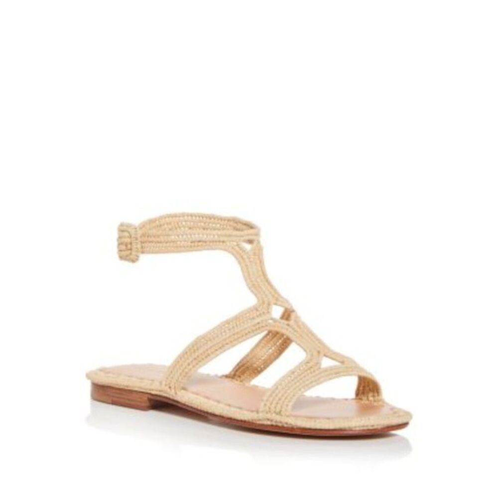 CARRIE FORBES Womens Beige Raffia Woven Padded Hind Round Toe Sandals Shoes 37